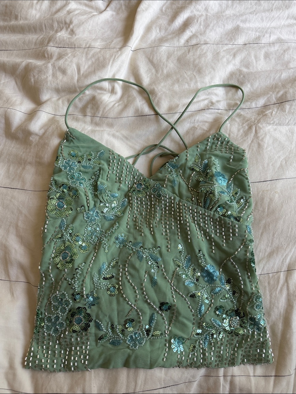 Embellished Sage Green Beaded Cami Top